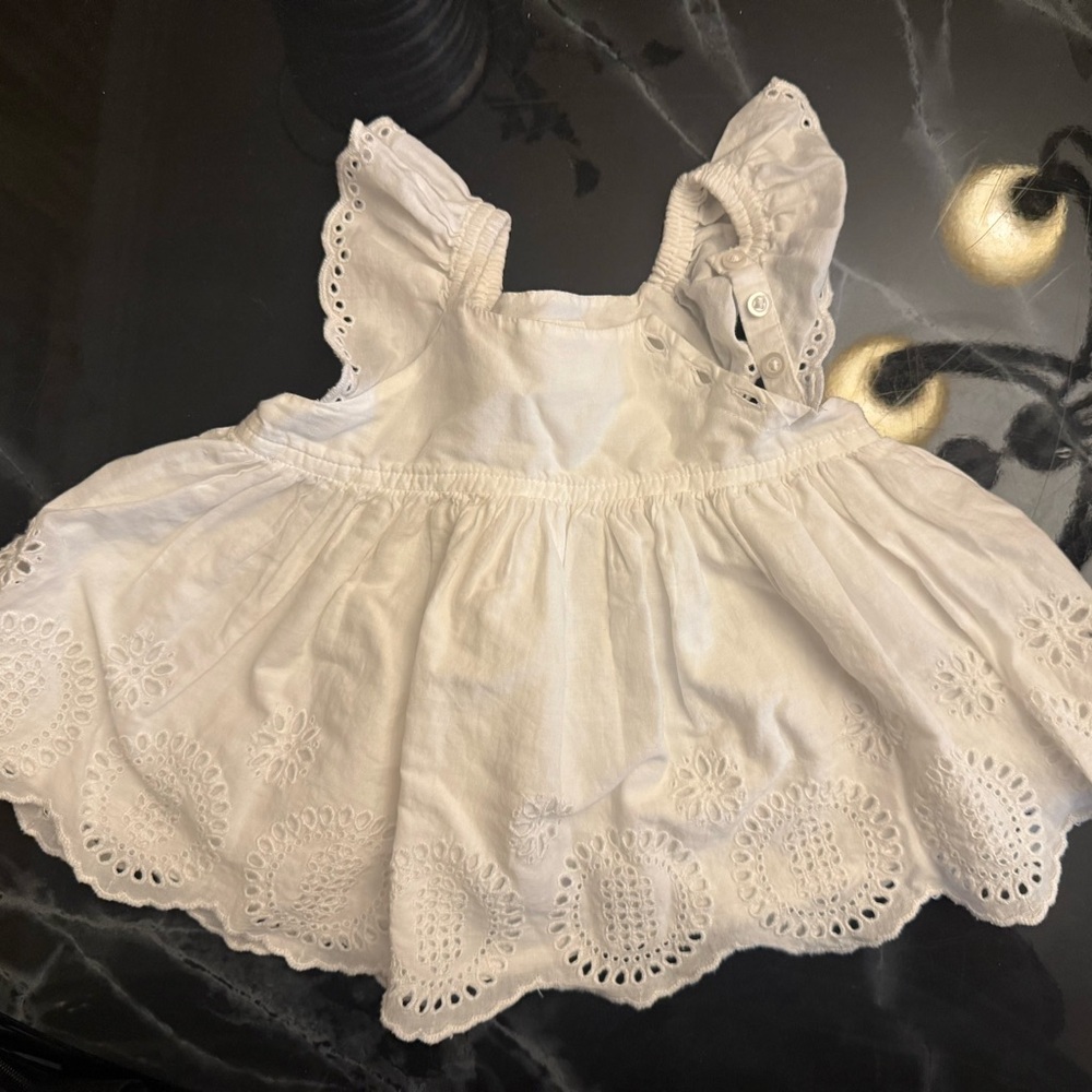 GAP White Baby Dress with Eyelet Trim